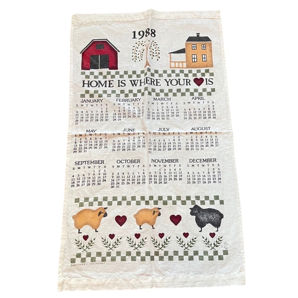 Vintage‎ country home is where your heart is sheep barn Tea Dish Towel Calendar